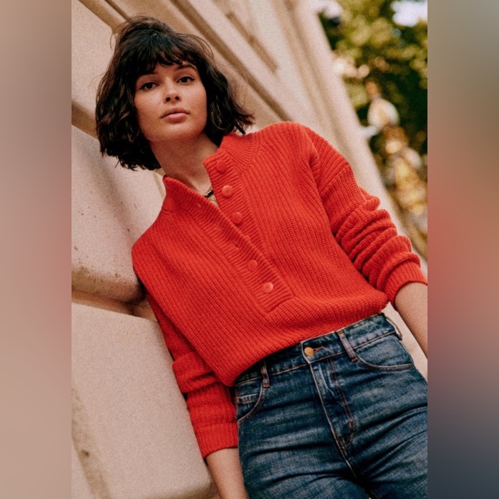 Sezane Lucas Jumper, half button wool sweater